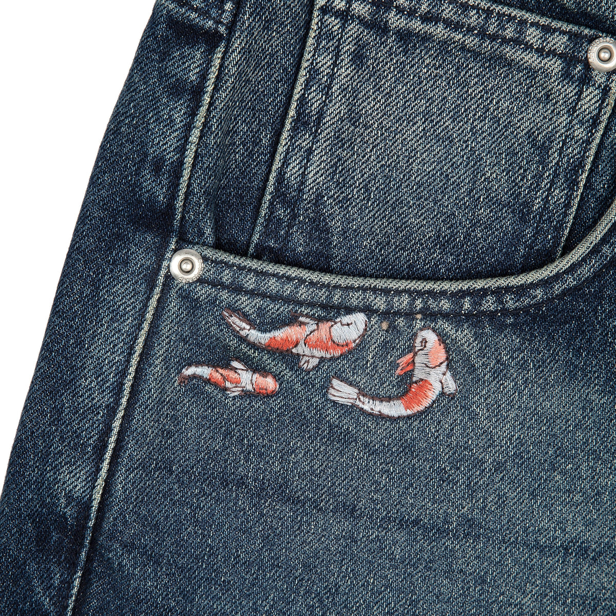 "koi fish v2" Jorts washed indigo